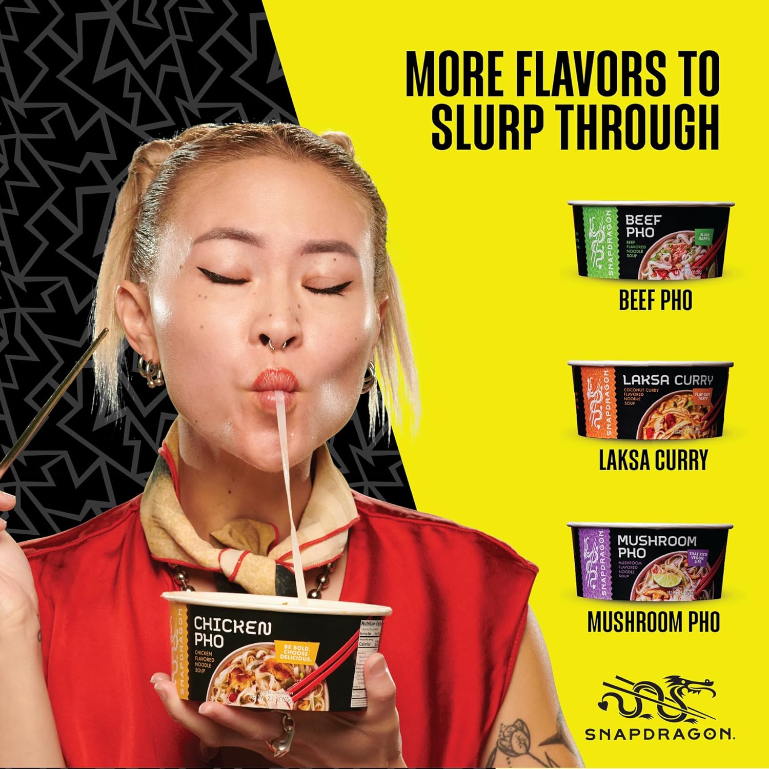 Snapdragon Chicken Pho Instant Noodle Bowl Six Pack, Rich Chicken Flavored Broth with Rice Noodles, Gluten Free, No Artificial Flavors, 6 2.1oz Bowls