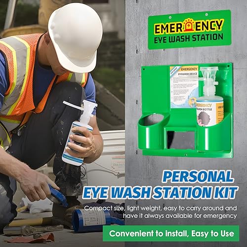 Miniatura 2 de Estación de lavado de ojos portátil para emergencia, estación de lavado de ojos de emergencia con dos botellas de 16 onzas, kit de lavado de ojos de