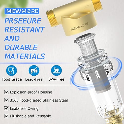 Miniatura 4 de WHC40 Filtro de sedimentos, 40 y 100 y 200 micrones, filtro de agua reutilizable de sedimentos giratorios, filtro de agua para toda la casa para