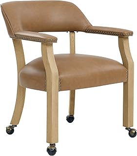 Steve Silver Furniture Rylie Dining Upholstered Arm Chair, Castered Captians Chair, Vegan Leather, Nailhead Trim, Office/Dining/or Living Areas, 300lb Capacity, 25.75" L x 26.75" W x 30.75" H, Brown