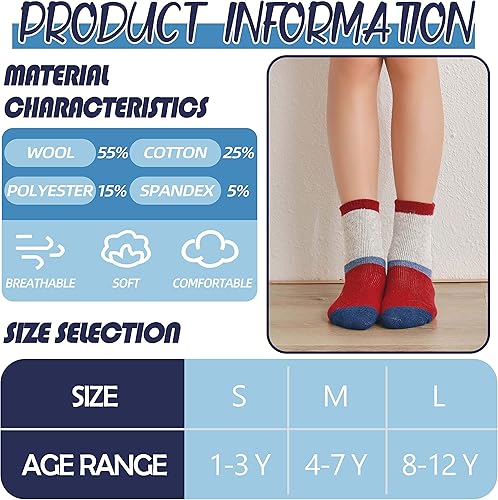 Miniatura 6 de EBMORE - Calcetines de lana merino para niños para niños pequeños, niños y niñas, térmicos, cálidos, gruesos, para senderismo, invierno, calcetines