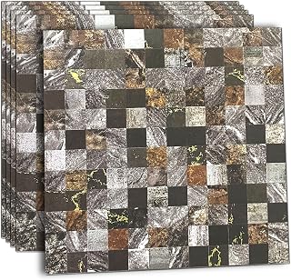 WEIMEISC 5 Sheets Peel and Stick Backsplash Tile for Kitchen, Self-Adhesive Mosaic Tile, Stick on Bathroom Vanities，Fireplace Décor, Laundry Table(11.81" X 11.81") (Dark Grey Mable+Silver, 5)
