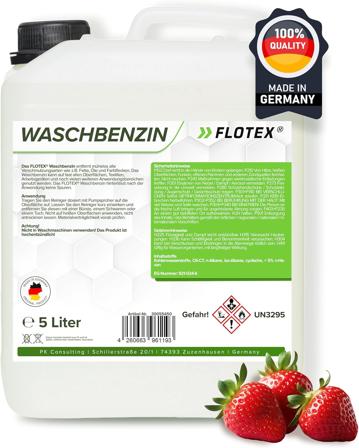 Wash Spirit 5L - Solvent for Stain Removal on Textile Plastic Surfaces & Work Equipment - Wash Spirit Cleaning Petrol - Petrol Cleaner