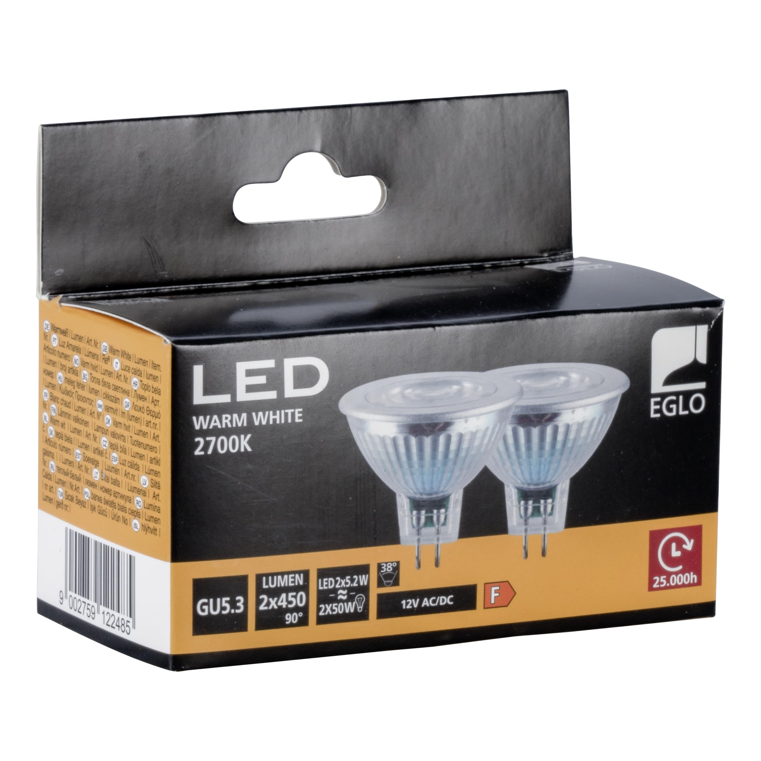 EGLO GU5,3 LED-Reflektor Spots 2er-Set – 5,2W, 450 Lumen, Warmweiß, 2700K