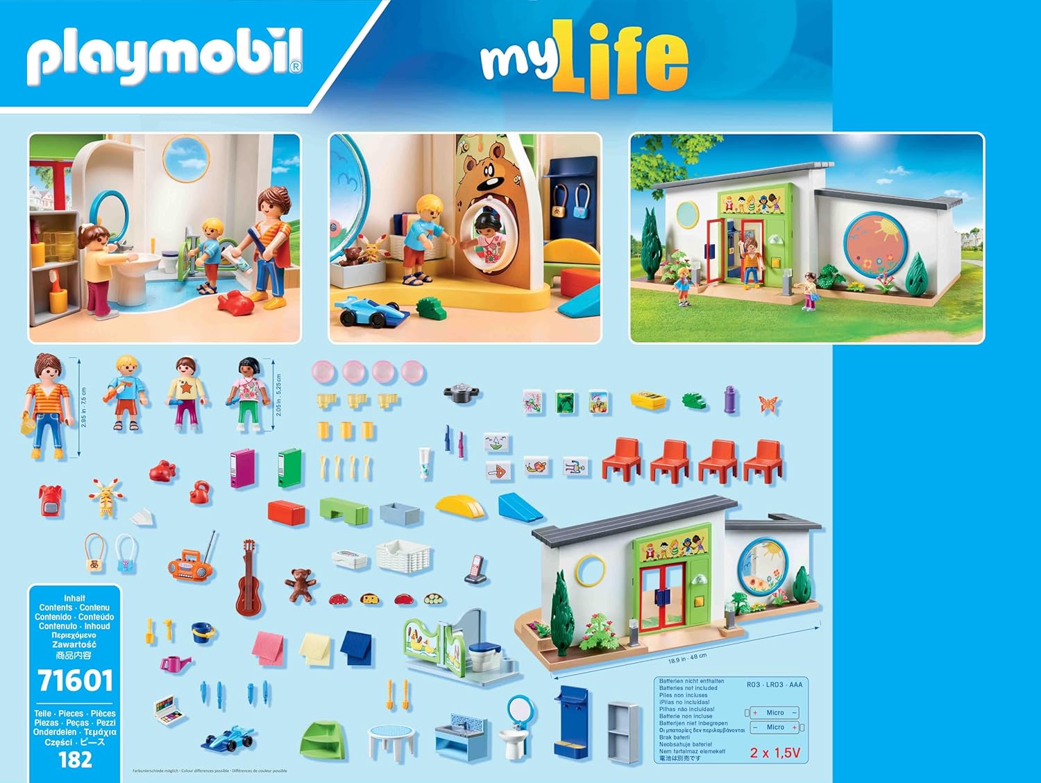 PLAYMOBIL MyLife 71601 The Rainbow Day Center, Large Nursery Set with Numerous Accessories and a Working Doorbell, Detailed Toy for Children from 4 Years