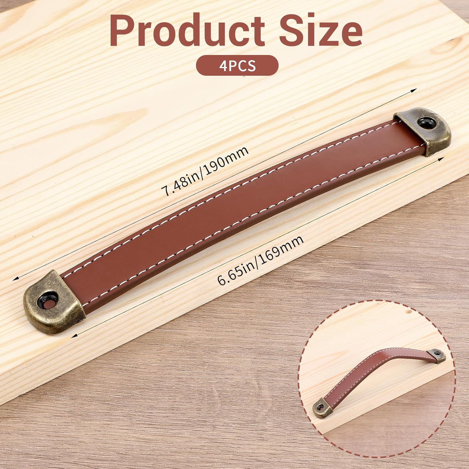 4 Pcs Leather Drawer Pulls, Handles for Drawers, Leather Strap Trunk Handle Brown Cabinet Handles with Mounting Screws for Drawer, Furniture, Luggage, Cabinet Knobs