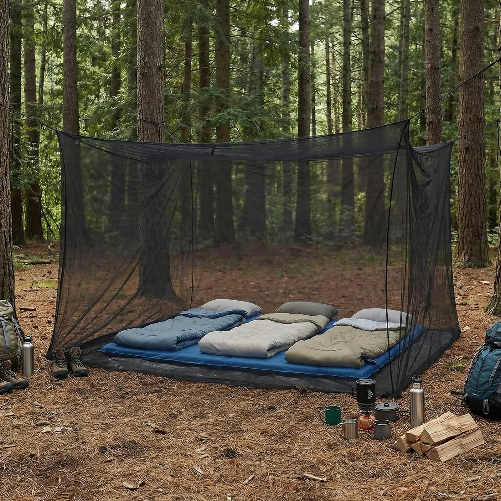 Sekey XXL Moustiquaire de Voyage, Moustiquaire pour Lit Double 300 x 300 x 250 cm, Tente de Camping Fermée, Protection Contre Les Insectes pour Une Utilisation en Extérieur, Terrasse, Noir
