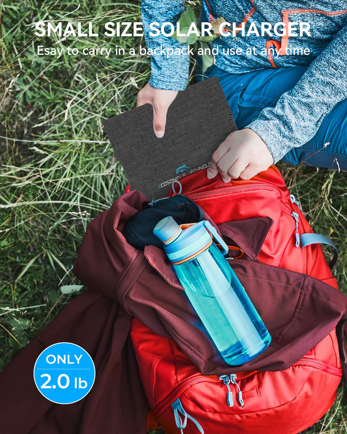 Ecosonique - Cargador solar portátil plegable de 30 W con USB C, USB A, carga rápida, impermeable, para camping, mochileros, compatible con teléfono celular, iPhone, iPad, Samsung Galaxy, LG, baterías