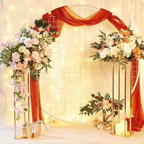 Miniatura 7 de 10 jarrones rectangulares, centros de mesa de boda para mesas, soporte geométrico de metal para flores, dorado, 23.6 pulgadas de alto, jarrón de