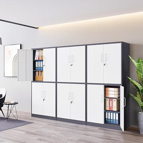 Miniatura 2 de MIIIKO Archivador de almacenamiento de metal con 4 puertas, gabinete de almacenamiento de acero con puertas de bloqueo y 5 estantes, para oficina en