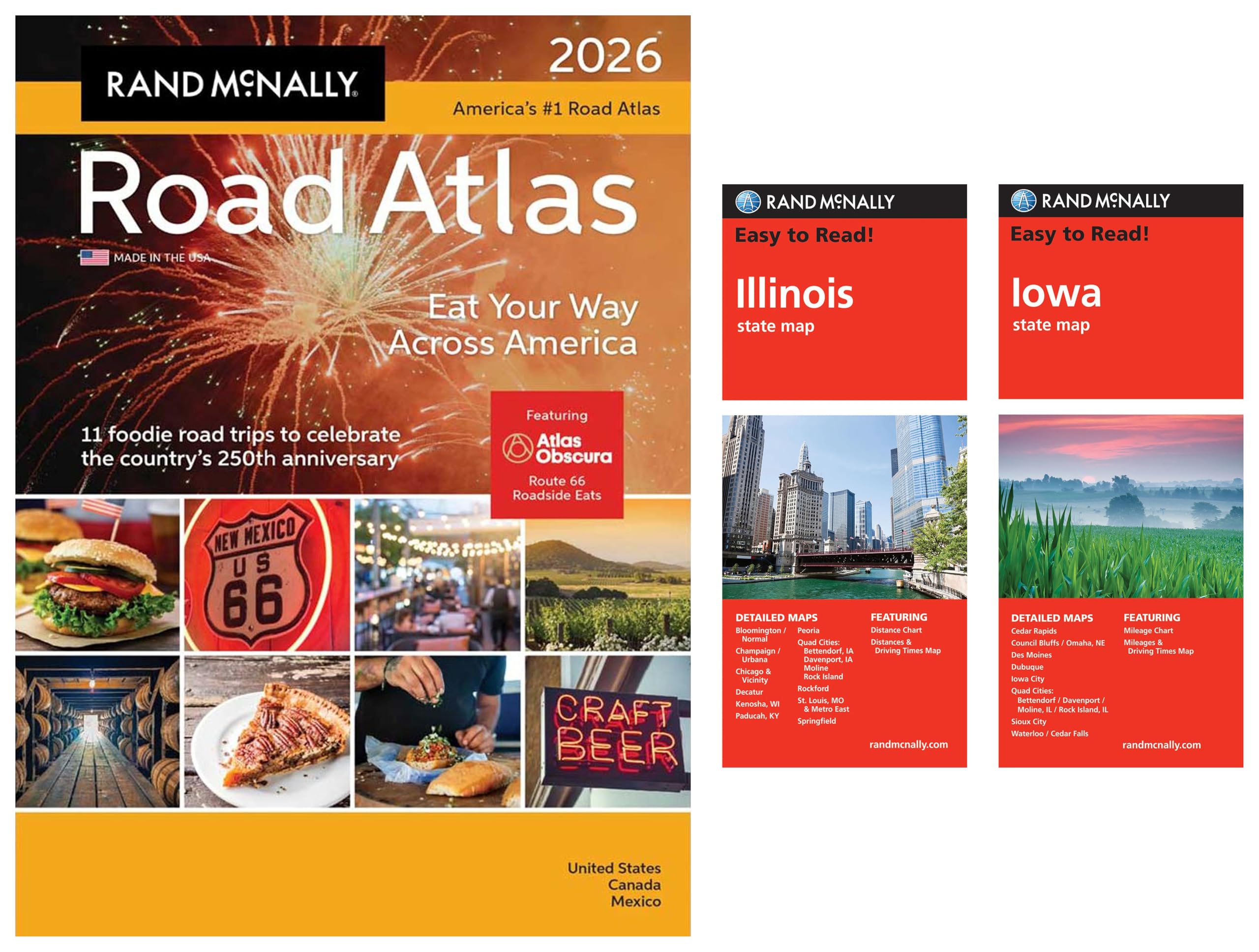 2026 Road Atlas with Easy to Read Illinois & Iowa State Maps