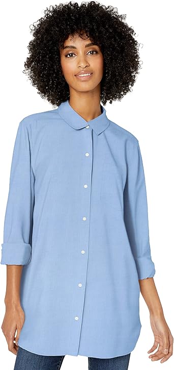 Long-Sleeve Button-Front Tunic Shirt 