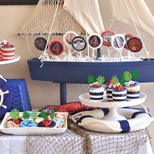 Miniatura 5 de 36 piezas de hojas de palmera tropicales para cupcakes con purpurina verde, Hawaii, Luau, magdalenas, hojas de verano, temática tropical, fiesta de