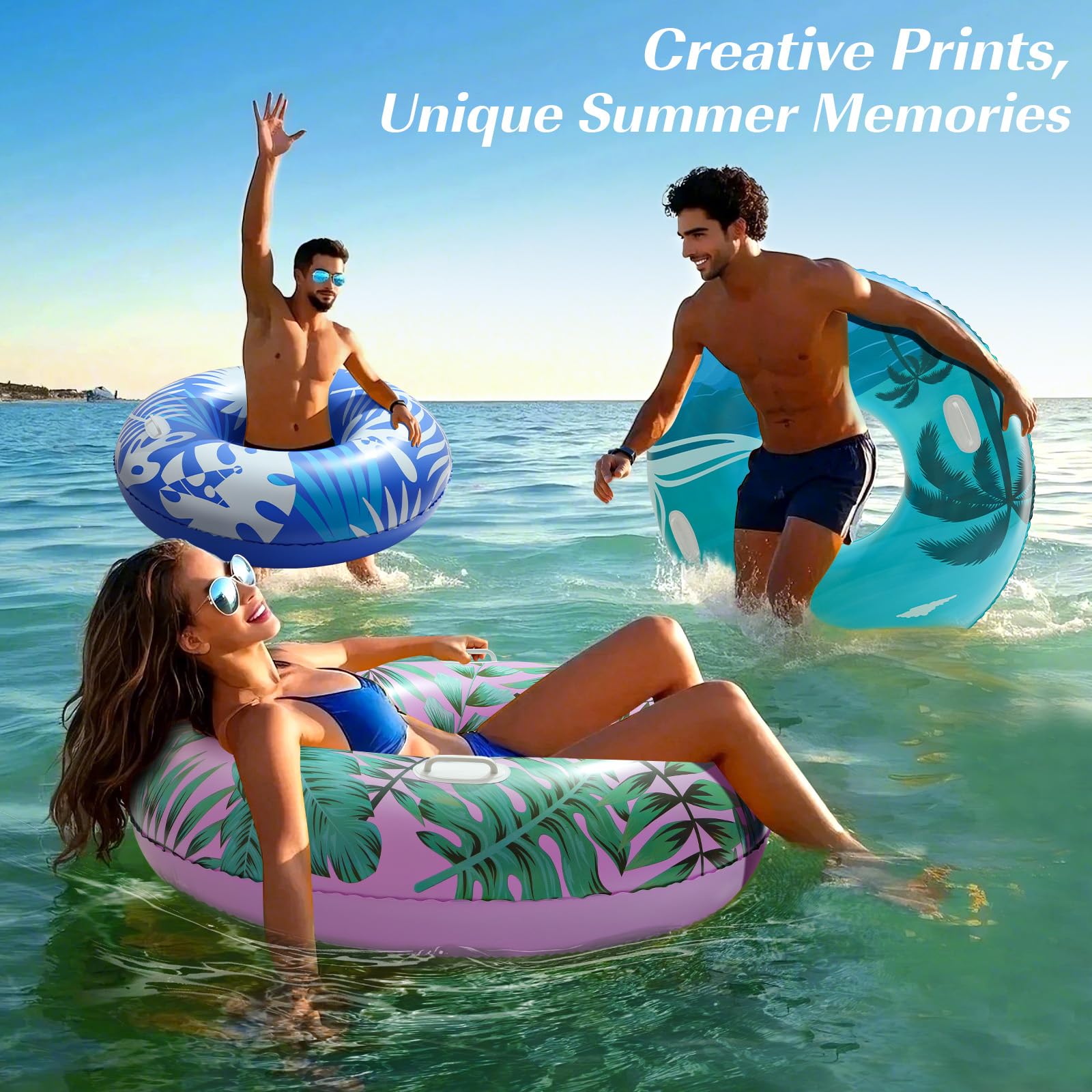 HeySplash Pool Inflatables for Adult,108CM Large Swim Rubber Ring with Handles,Inflatable Swimming Tube,Float Toy for River Beach Lake Party Decoration,Pool Tube for Floating Raft Pink+Green Leaves - Image 4