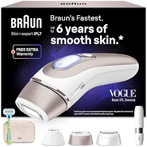 Braun Depiladora Luz Pulsada Skin i·expert Smart IPL, PL7249, Blanco/Bronce