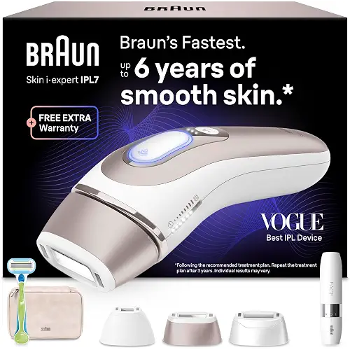 Braun Depiladora Luz Pulsada Skin i·expert Smart IPL, PL7249, Blanco/Bronce
