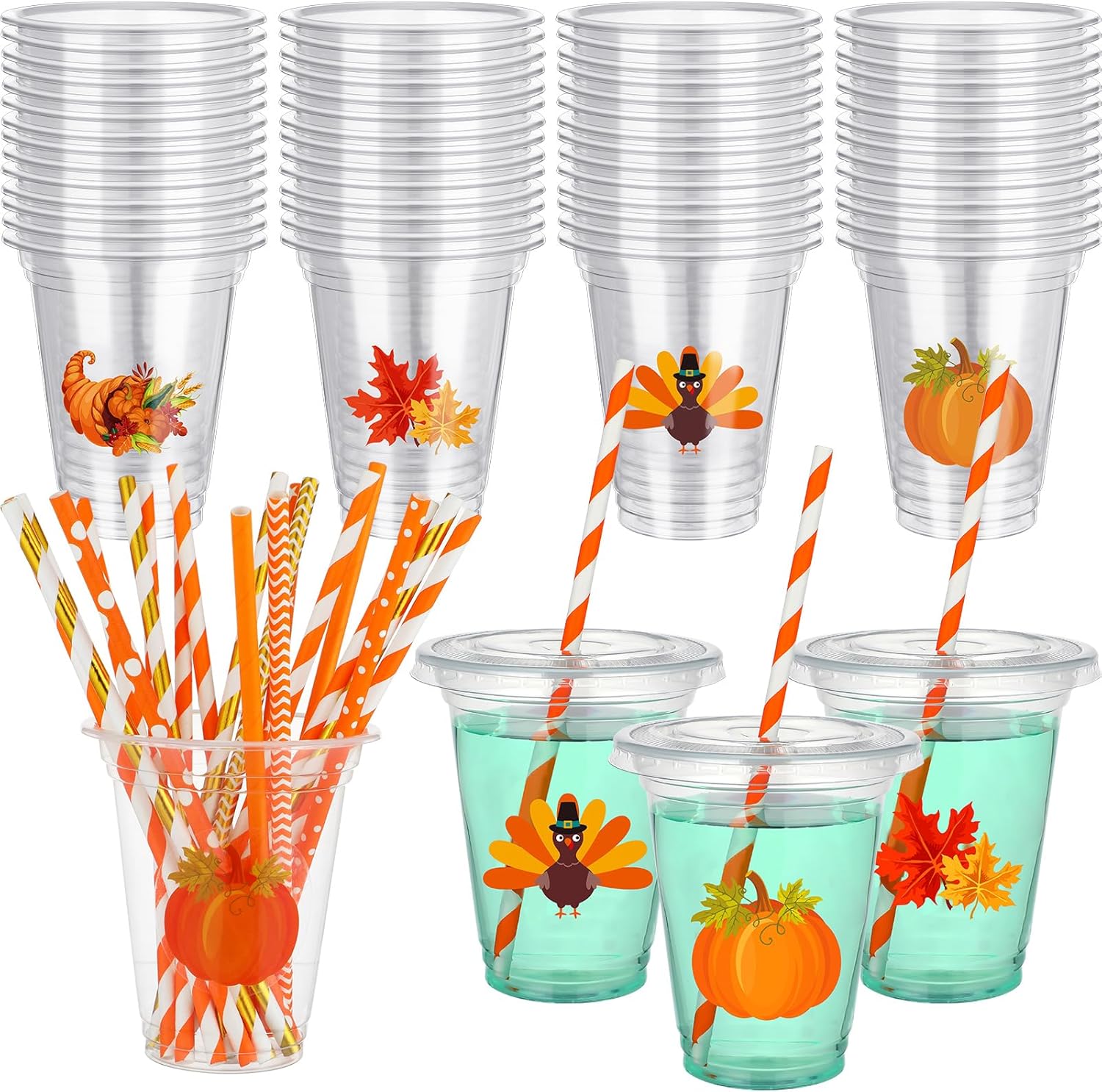 Uiifan 60 Pcs 12 oz Fall Disposable Cups with Lids and