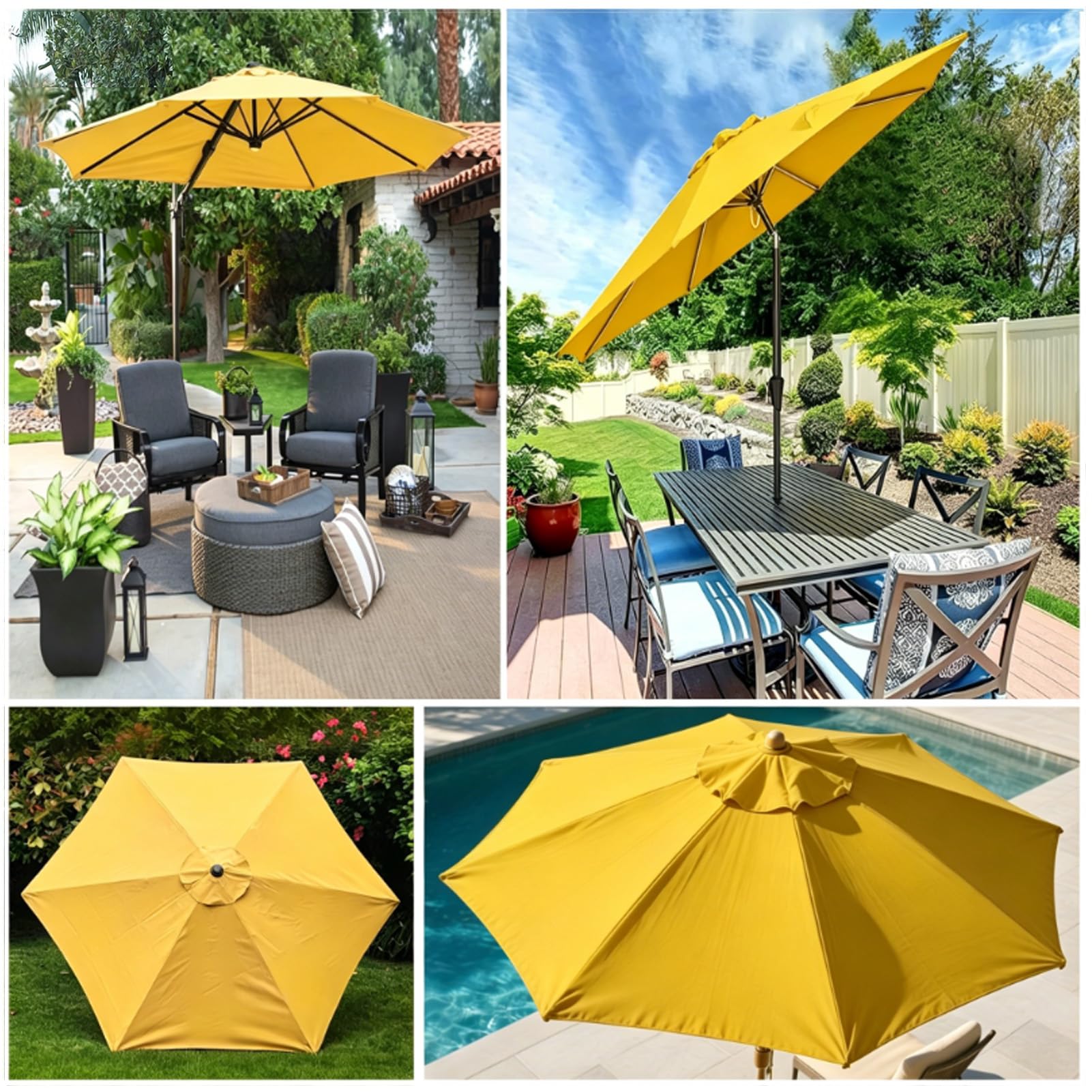 Wymienny baldachim przeciwsłoneczny 6/8 żeber wodoodporny pokrowiec na parasol przeciwsłoneczny, zamiennik markizy na parasol na patio do ogrodu, na basen, tarasy