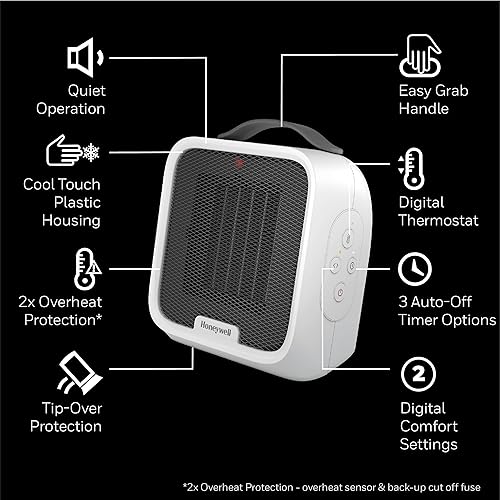 Miniatura 4 de Honeywell UberHeat Plus - Calentador de cerámica para habitaciones pequeñas, color blanco
