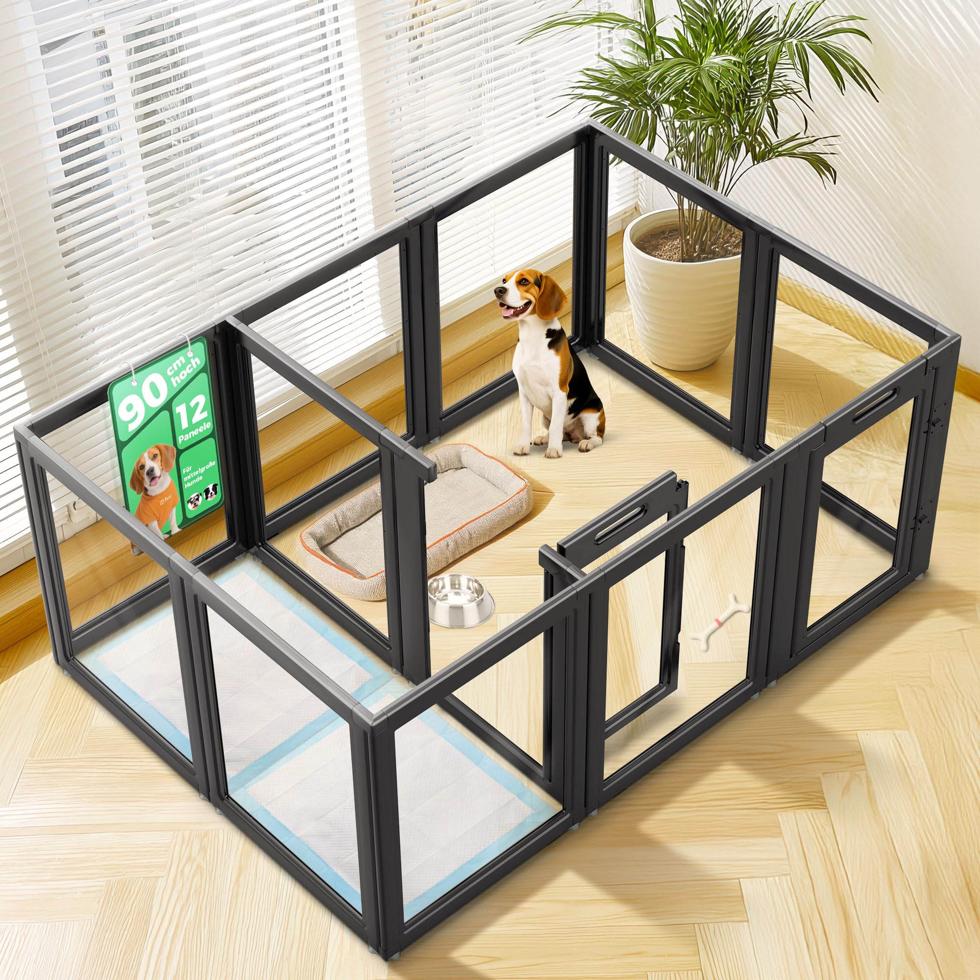 fxw AuraSpace - Patio de juegos para perros de tamaño mediano, acrílico, 35 pulgadas, 12 paneles, color negro