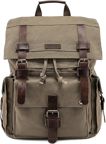 Kattee Mochila de lona de cuero para senderismo mochila de viaje mochila escolar vintage para hombre gris dary gray Mochilas tipo mochila