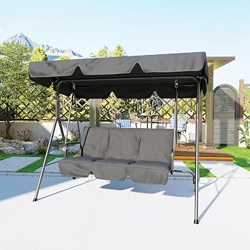 3 Person Patio Swing Chair with Canopy for Porch, Convertible Canopy Hanging Glider Lounge Chair, Patio SwingWith Adjustable Tilt Shade