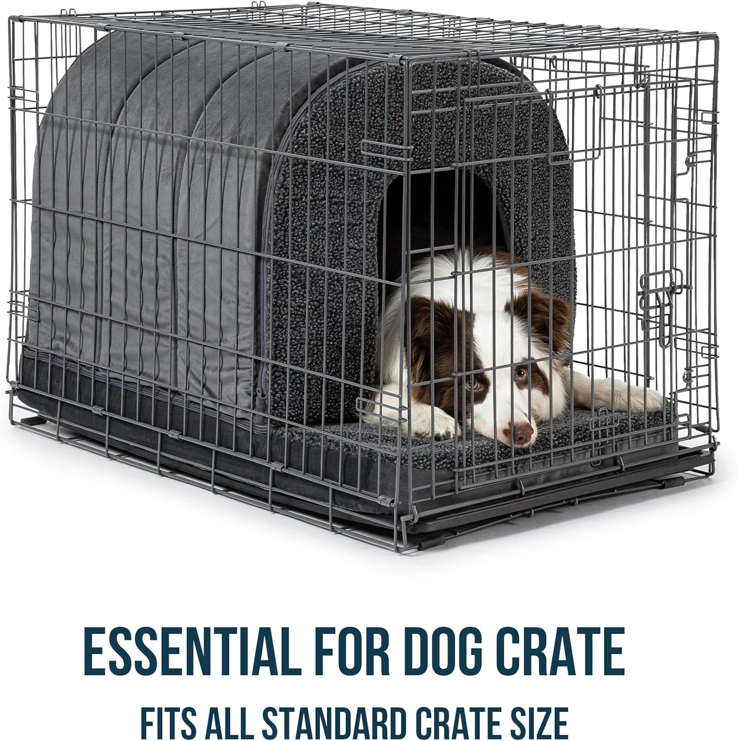 PELZIN Orthopedic Dog Bed House - Indoor Dog Tent with Washable Removable Cover - Pet Bed with Cover Cave - Nonskid Bottom, Ideal for Medium Breeds & Fits 30-Inch Crate - 29"x18", Charcoal