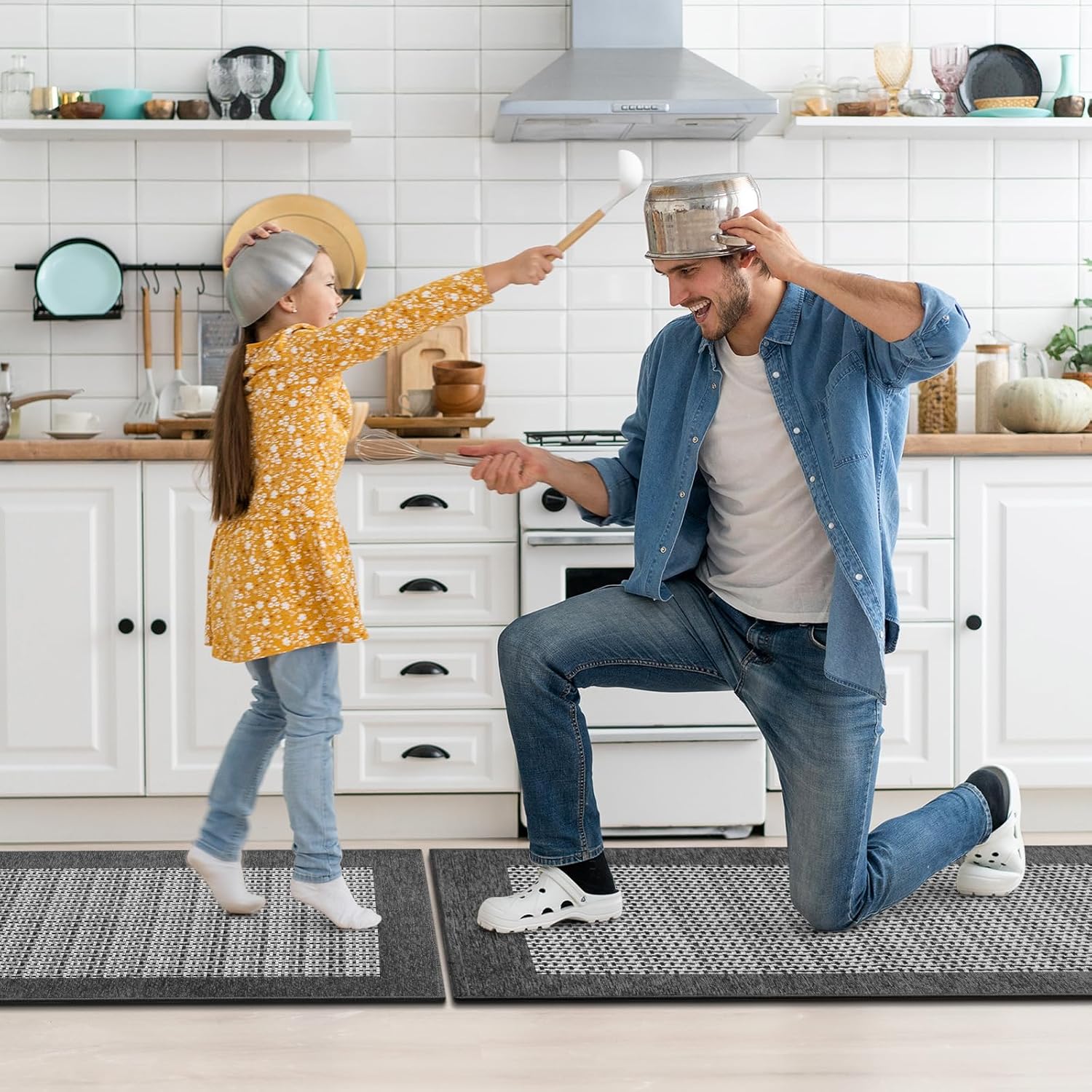 StepRite Kitchen Mats for Floor, Non-Slip Kitchen Rugs Set of 2 PCS, Super Absorbent Washable Kitchen Mats with Rubber Backing, Runner Mats for Front of Sink (20"x32"+20"x47" Grey) - Image 6