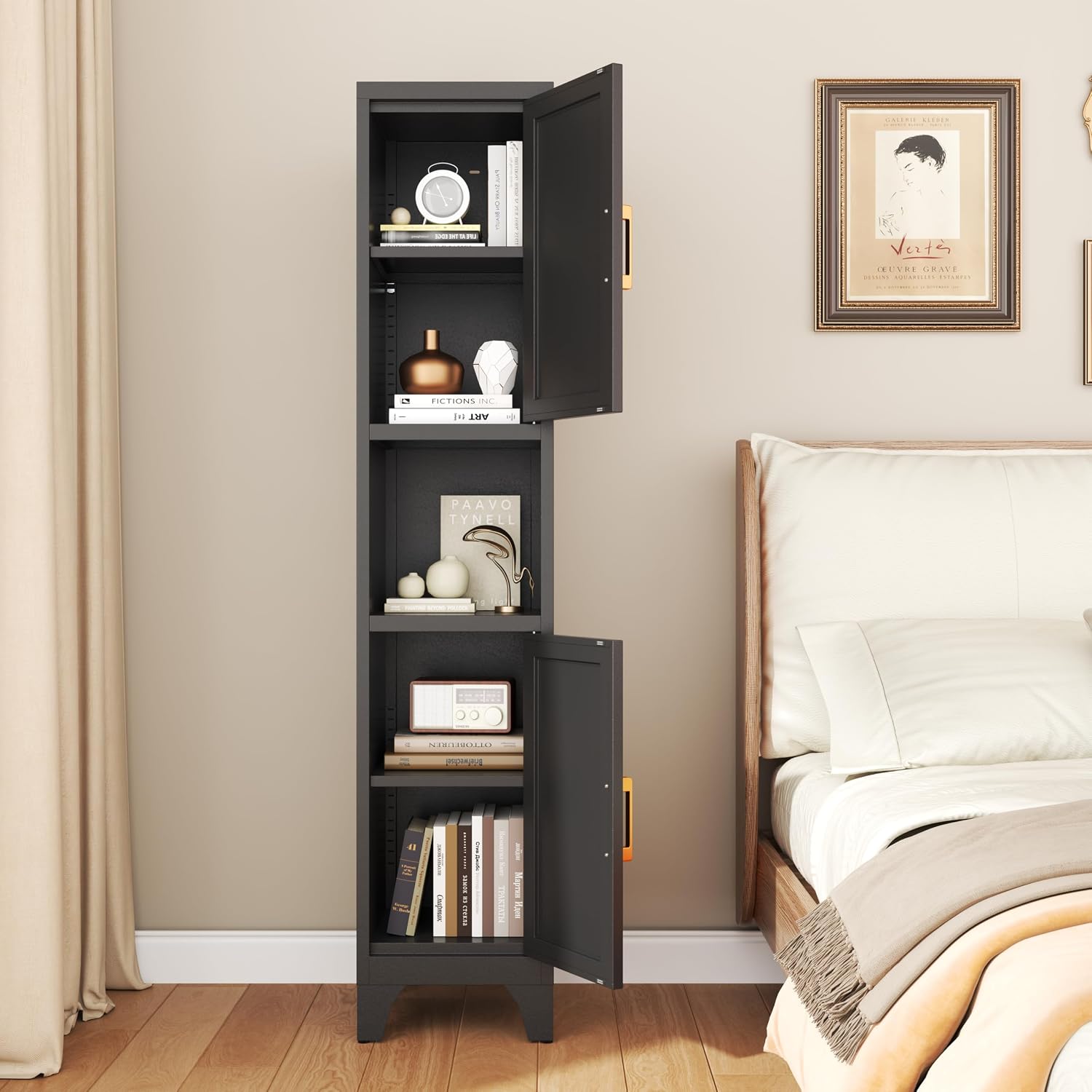 67" Black Tall Bathroom Storage Cabinet,Tall Narrow Storage Cabinet with 2 Doors,Kitchen Pantry Storage Cabinet with Adjustable Shelves for Bathroom, Living Room, Entryway, Kitchen