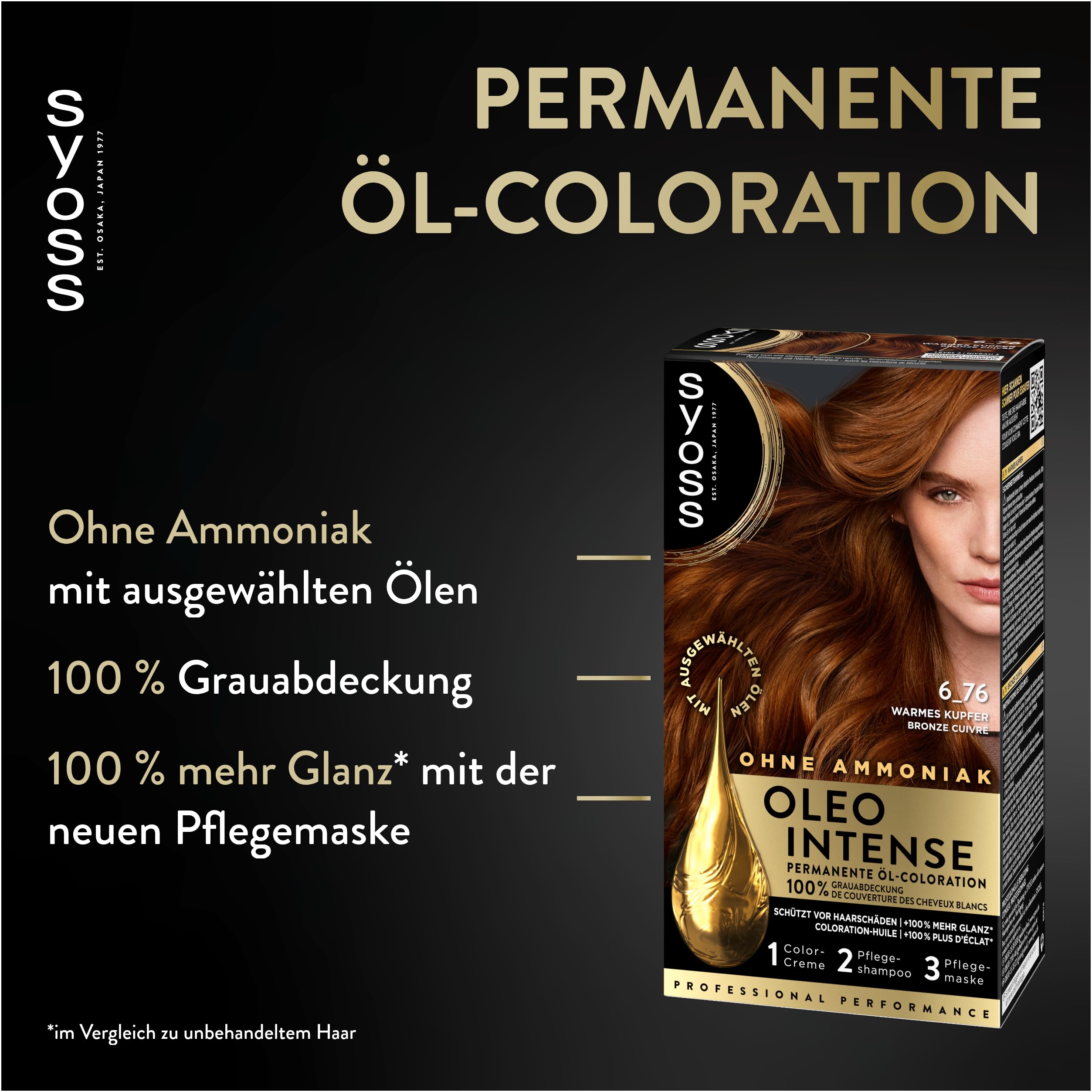 Syoss Oleo Intense - Coloración de aceite 6-76, cobre cálido, nivel 3 (115 ml), color permanente con aceite nutritivo, coloración sin amoniaco