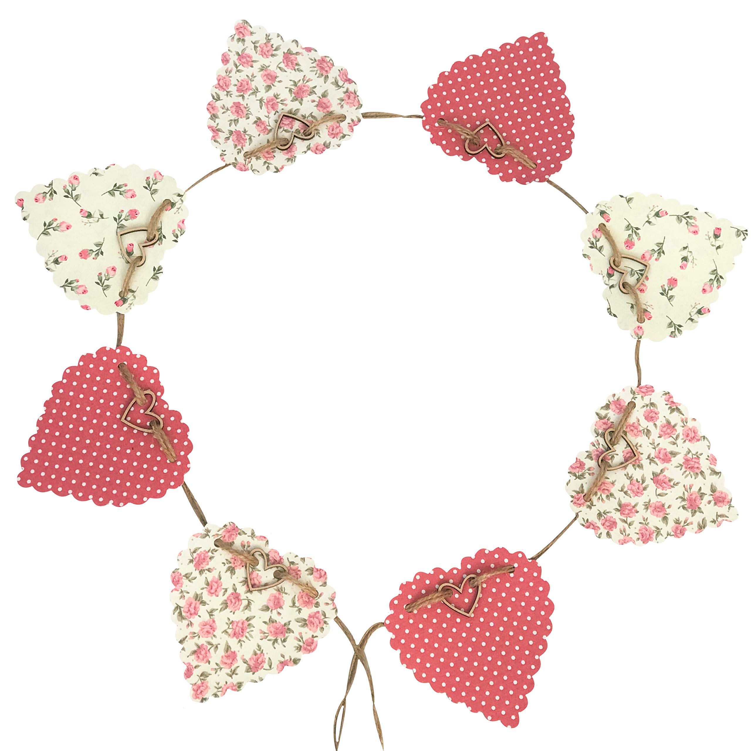 Pink Bunting Heart Garland Floral and Prints 100% Cotton Fabric, 2.5 METRES Long