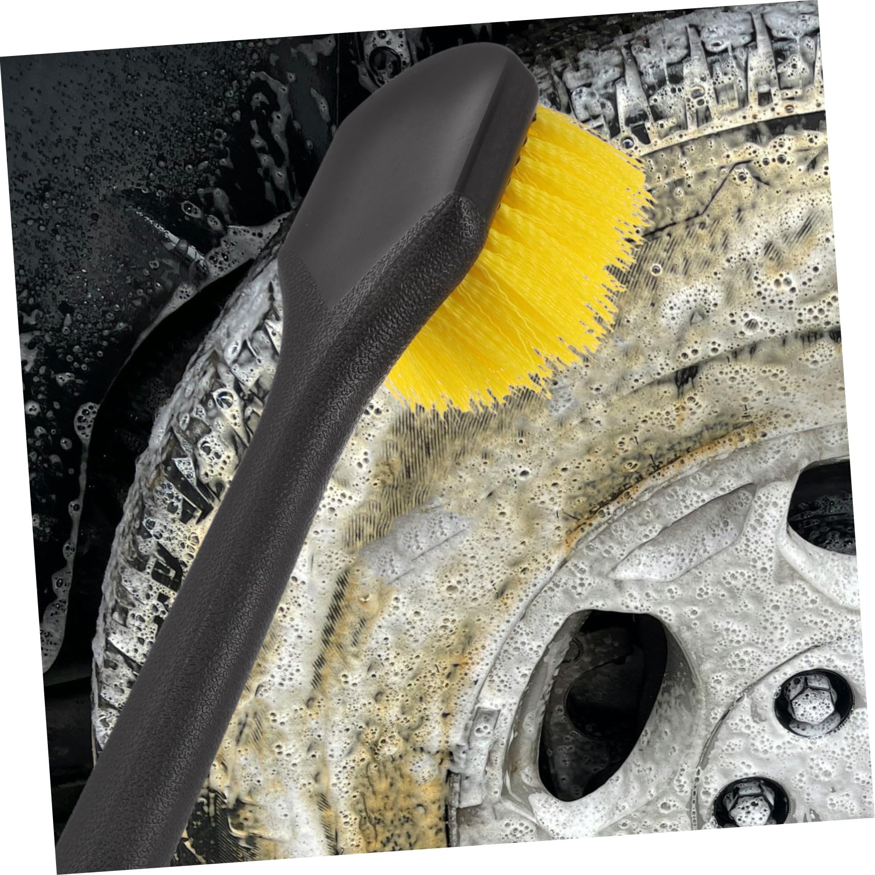 TOPBATHY 4 Pezzi Spazzola per Pulizia Ruote e Pneumatici Manico Lungo | Setole in Nylon, Impugnatura Ergonomica, Uso Doppio per Dettagli e Lavaggio, Adatta a Cerchi e Gomme