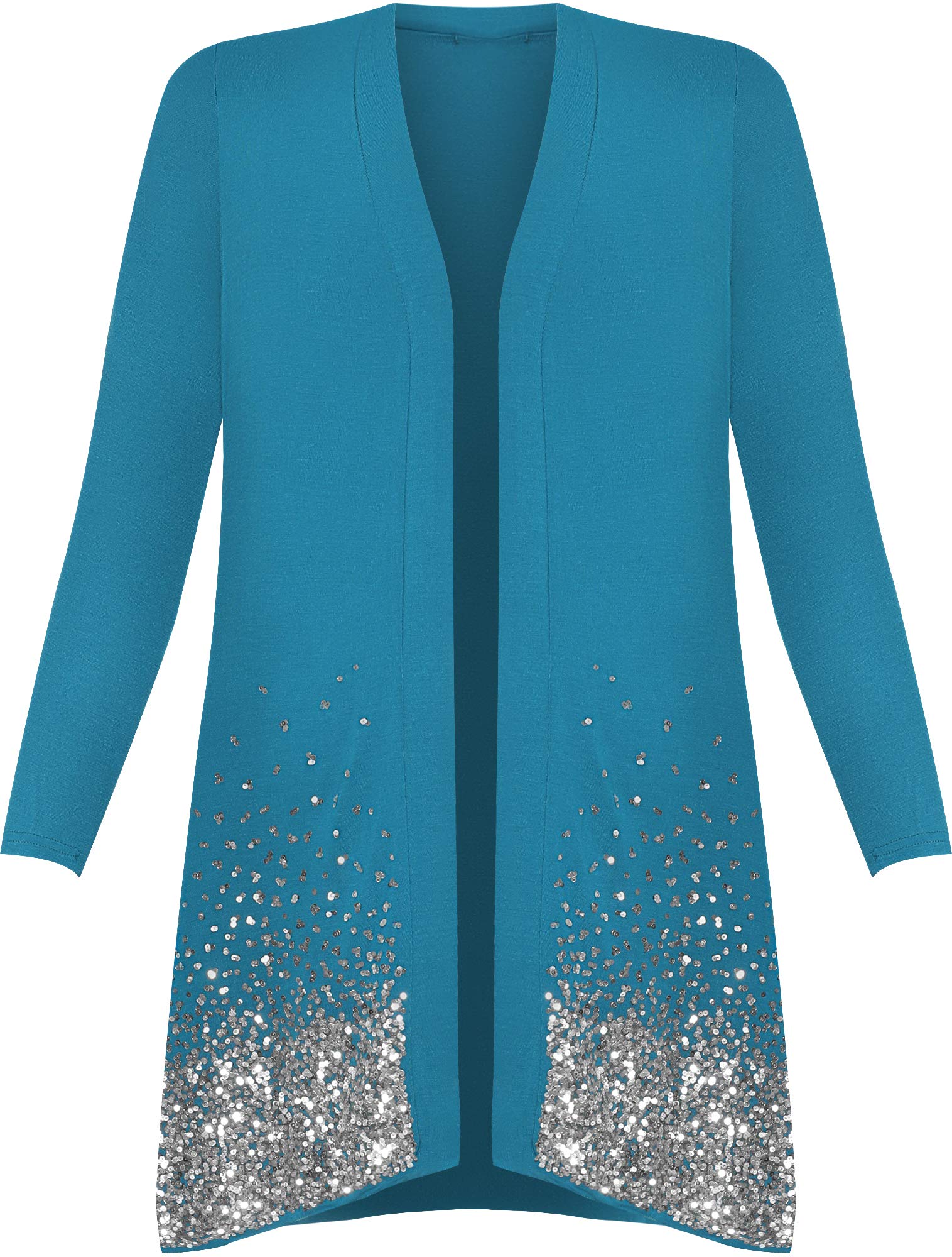 Wearall Women's Teal New Plus Size Sequin Cardigan Long Sleeve Sparkle Top - 18