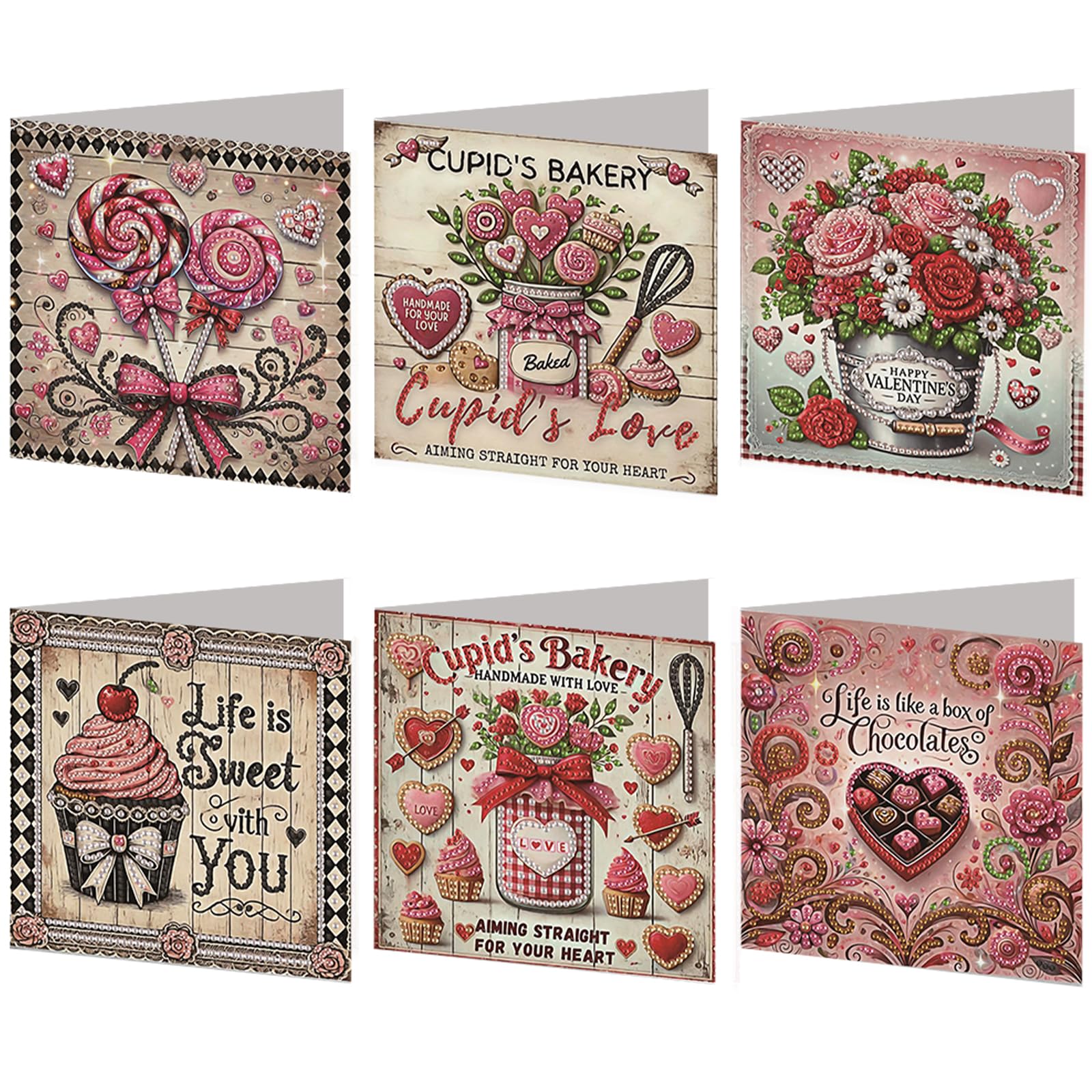 6 PCS DIY Diamond Painting Greeting Card Set with Envelope, Rhinestone Diamond Art Mosaic Postcards Diamond Art Greeting Cards for Xmas Birthdays Thanksgiving Valentine-Rose-1
