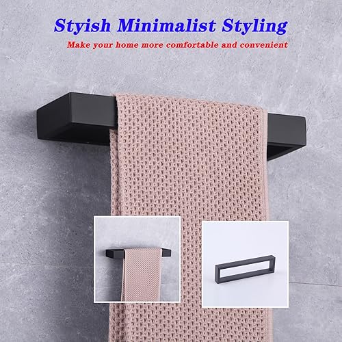 Miniatura 3 de GERZWY Toallero moderno negro SUS304 de acero inoxidable toalla percha anillo para baño Lavatorio montaje en pared estilo contemporáneo HG1706-BK