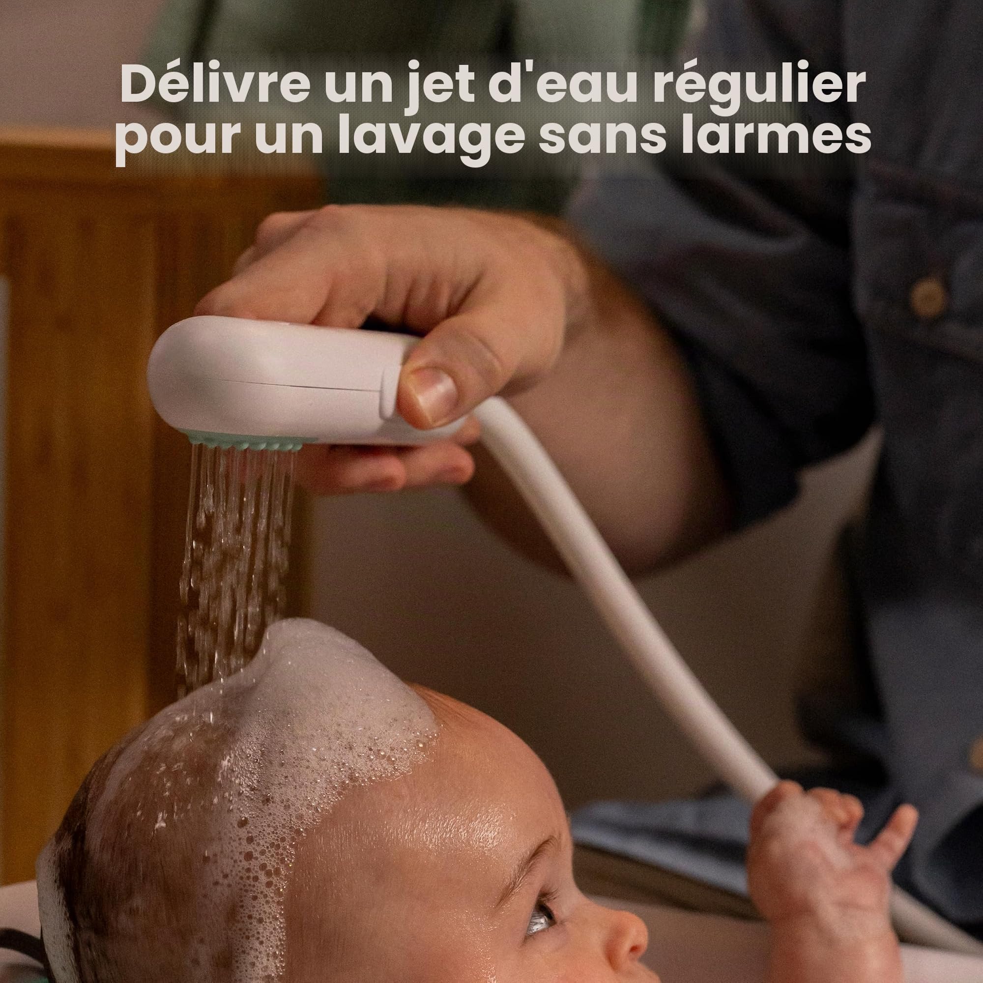 Frida Baby Control The Flow Baignoire Pulvérisateur pour baignoire de bébé, pommeau de douche pour bébé avec masseur du cuir chevelu, contrôle du débit d'eau avec 2 modes de pression