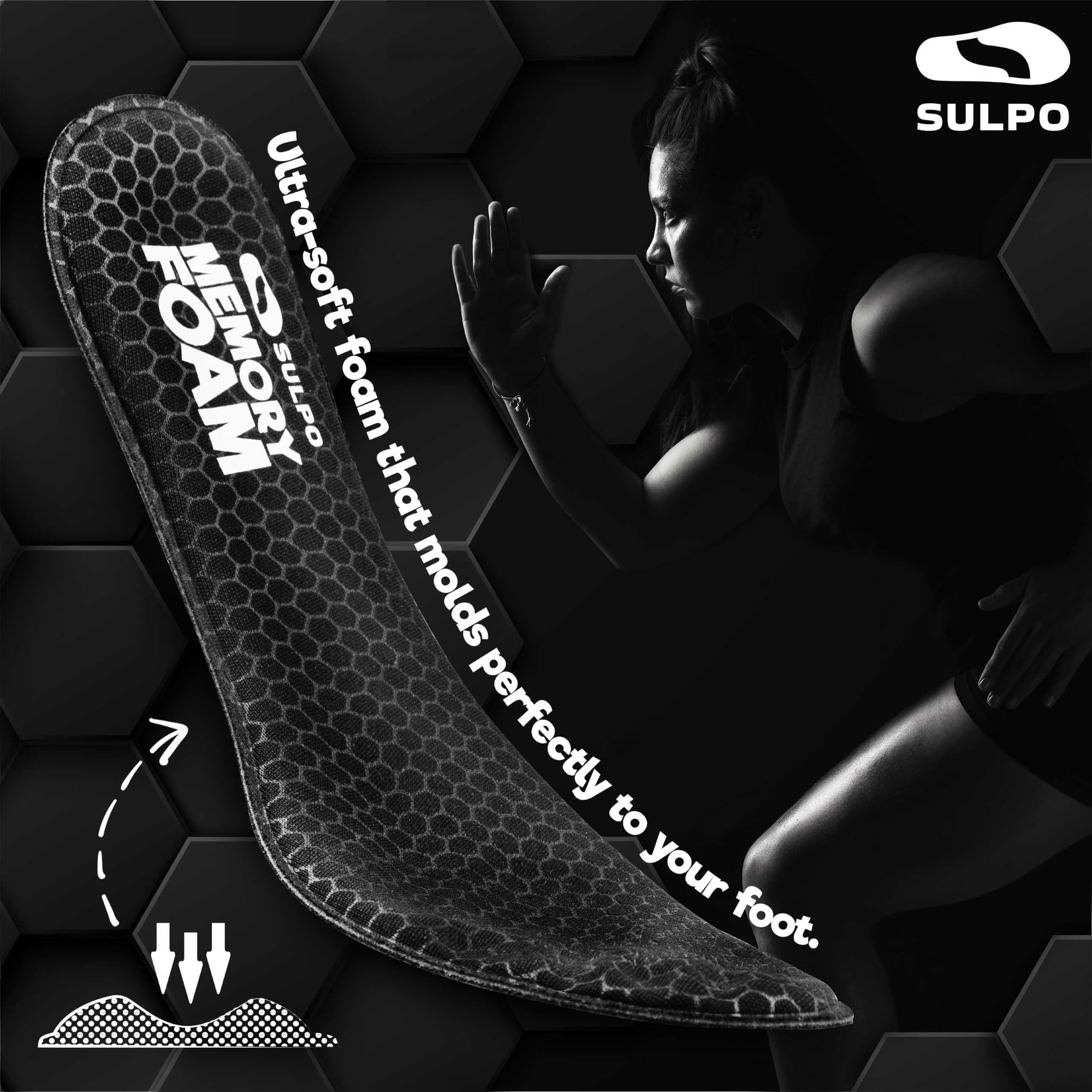 SULPO Wkładki z Pianki Memory Foam - Miękkie, Komfortowe i Cienkie Wkładki Dla Mężczyzn i Kobiet do Sneakerów i Butów Sportowych, Wspierające Komfort Stóp i Dopasowanie Rozmiar 44