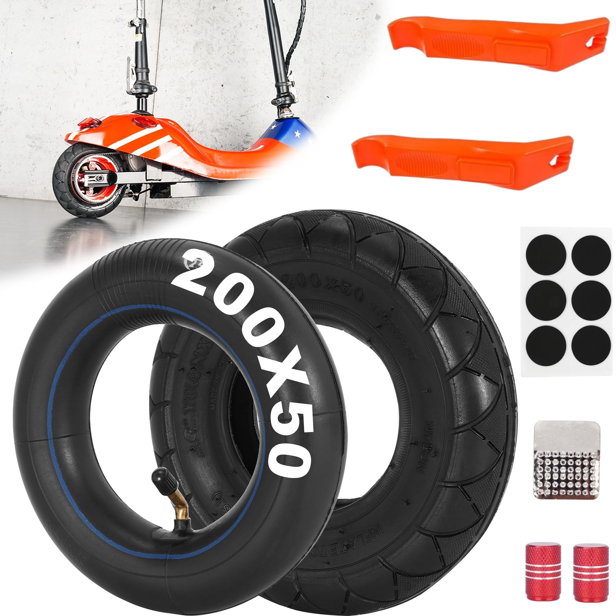 200 x 50 Scooter Tire & Inner Tube 8x2 Tyre Set and Repair Kit