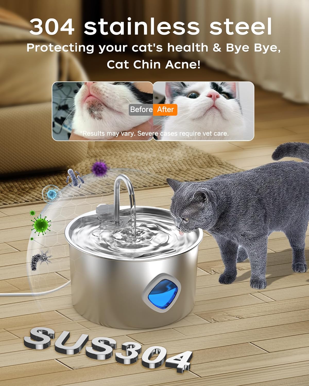 Cat Water Fountain Stainless Steel - 108oz/3.2L Pet Gift Dog Water Dispenser Automatic Silent Cats Dispenser for Drinking Indoor Metal Kitty Spout Fountains with 4 Filters + 4 sponges