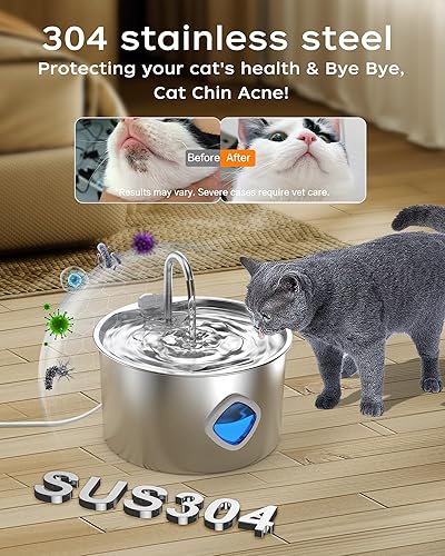 Miniatura 2 de Fuente de agua para gatos, fuente para mascotas de 108 oz3.2 L, fuente automática de acero inoxidable para gatos, bomba silenciosa, dispensador de