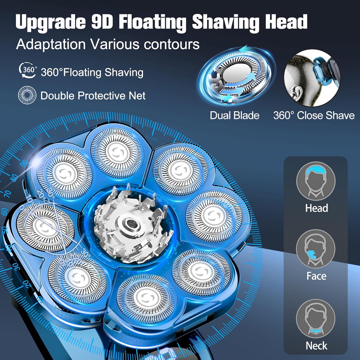9D Electric Head Shaver for Bald Men, Upgraded 5-in-1 Waterproof Wet/Dry Grooming Kit Electric Shaver for Men, Cordless Rechargeable Bald Head Razor for Home&Travel - Image 2