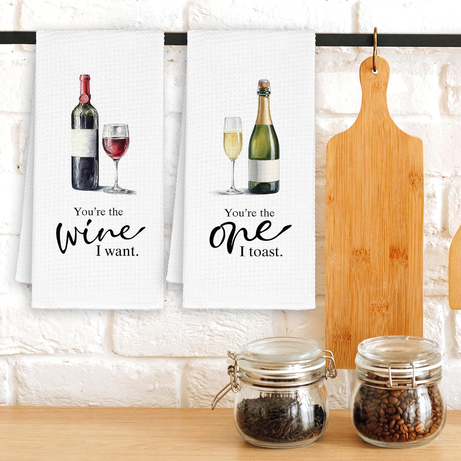 Couple Valentines Wine Champagne Kitchen Towels Set of 2, You're The Wine I Want Toast Hand Bar Towels Decor Gifts for Wedding Wife, Romantic Dish Towel, Funny Tea Towel for Bathroom 16x24in image 2