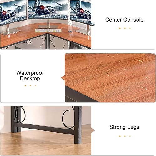Miniatura 7 de VECELO Escritorio de computadora en forma de L de 59 pulgadas, escritorio esquinero para computadora, mesa resistente para computadora de oficina en