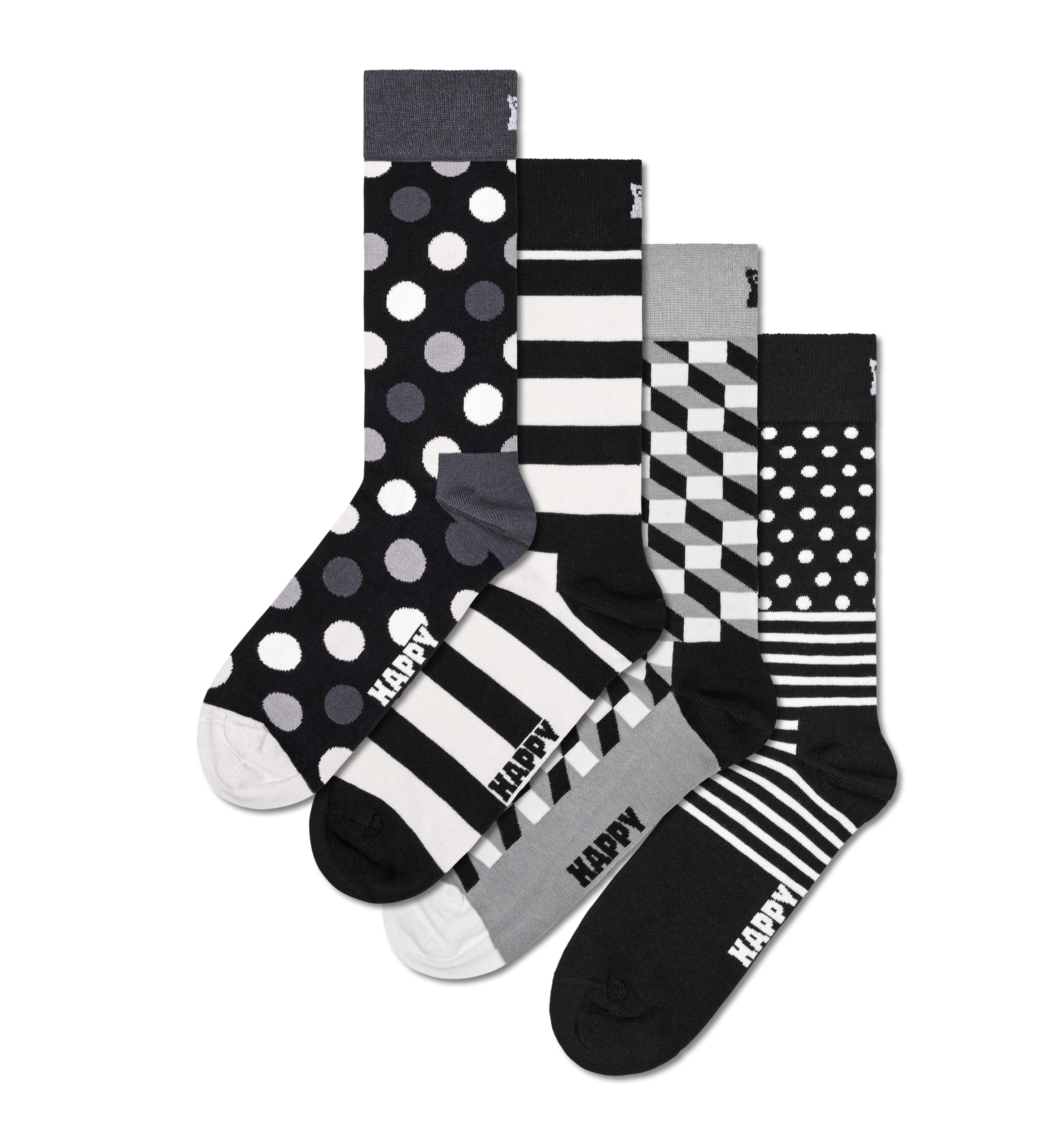 Happy Socks 4-pak klasyczny czarno-biały zestaw upominkowy, kolorowe i zabawne, skarpety dla mężczyzn i kobiet, czarno-białe