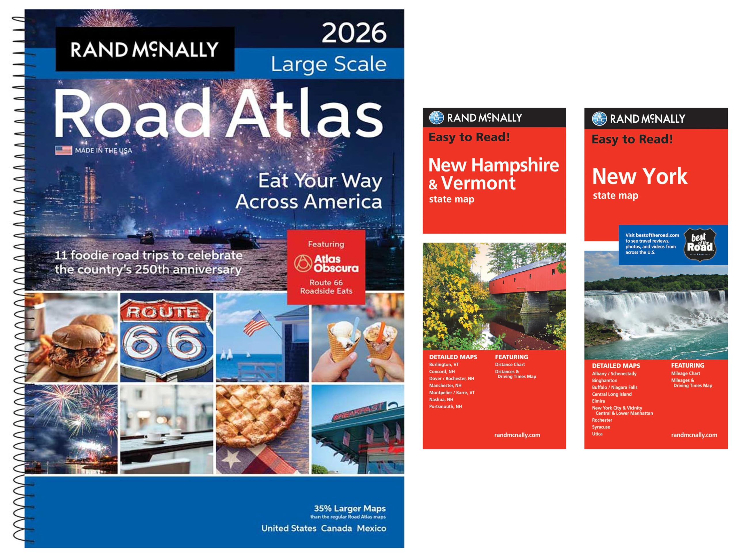 2026 Large Scale Road Atlas with Easy to Read New Hampshire/Vermont & New York State Maps