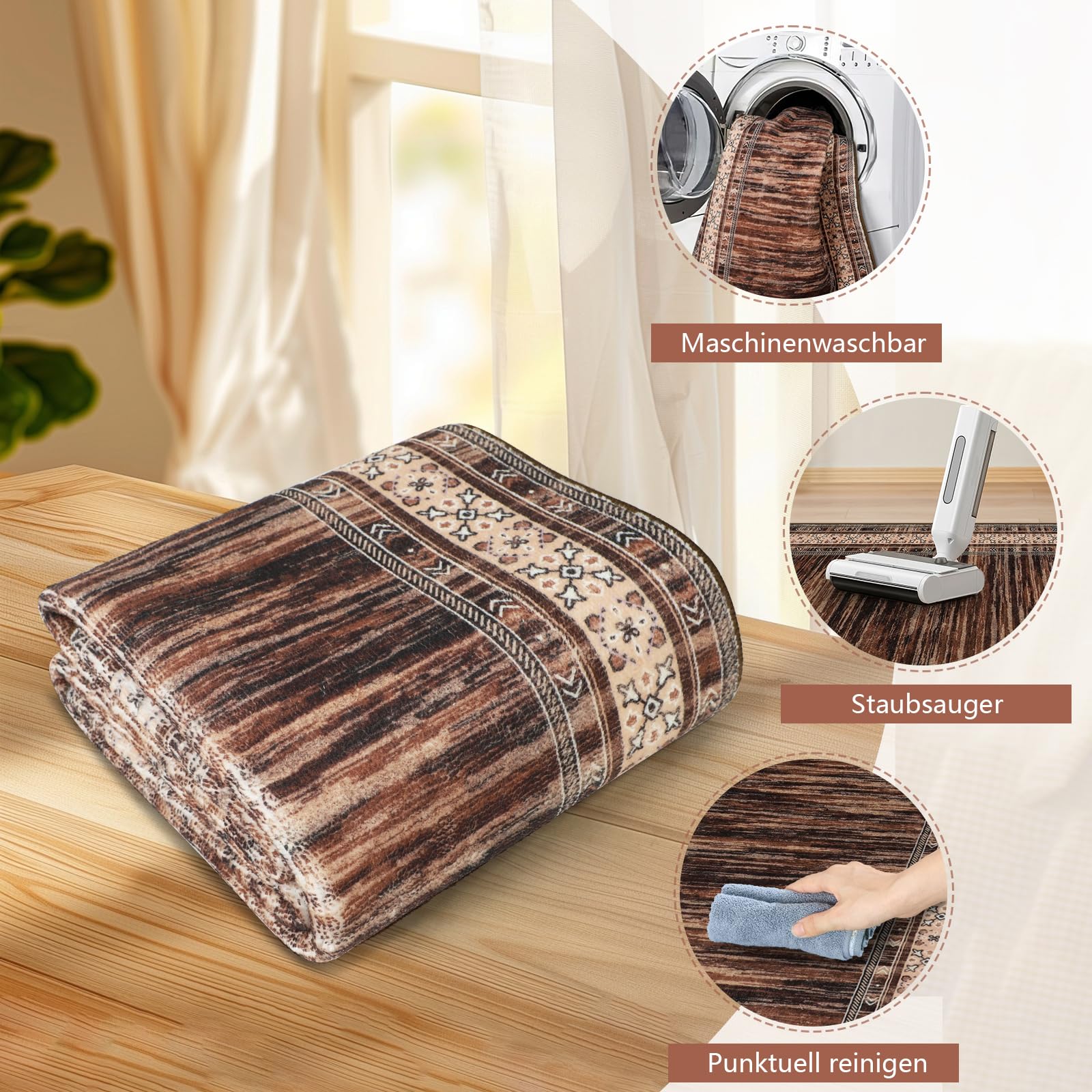 Moderno Passatoia Tappeto Corridoio Marrone Tappeti 80x3000cm Cucina Antiscivolo Lavabile in Lavatrice Tapette Camera da Letto Scendiletto Cameretta Ufficio Pelo Corto Carpet