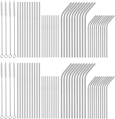 100 popotes reutilizables de acero inoxidable de 8.5 pulgadas y 10.5 pulgadas, pajitas de metal para vasos de 20 a 32 onzas con cepillo de limpieza
