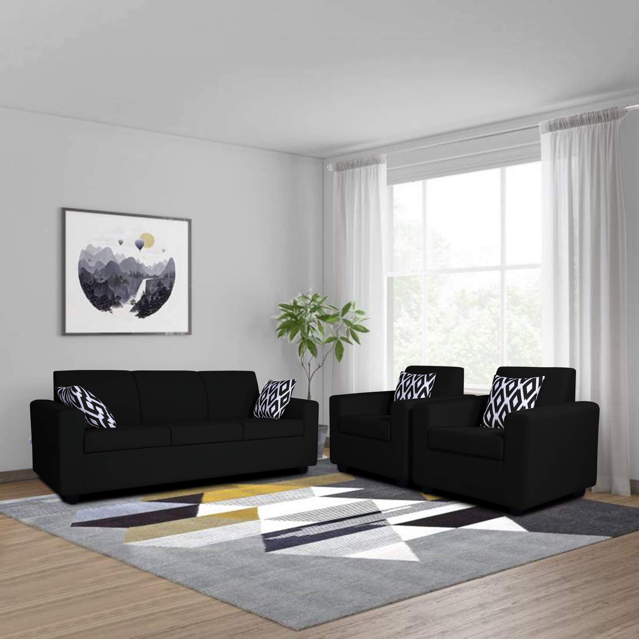 Adorn India Monteno 3-1-1 5 Seater Sofa Set (Black) (3 Year Warranty)