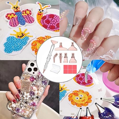 Miniatura 7 de Heyseri 15 bolígrafos de pintura de diamante con rodillo de rueda, bolígrafos de arte de diamante de acero inoxidable, puntas de metal sin aflojar,