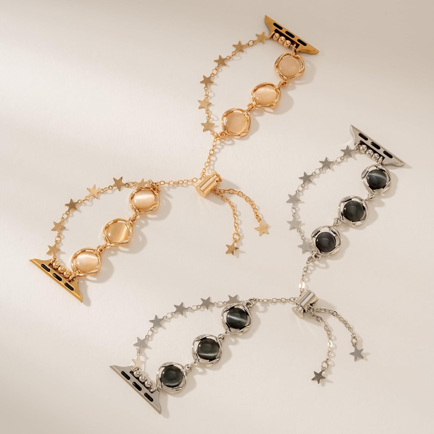 Star Chain Opal Beaded Watch Band for Women, Metal & Gem Watch Bracelet Jewelry Compatible for Apple Watch 38/40/41/42/44/45/46/49mm